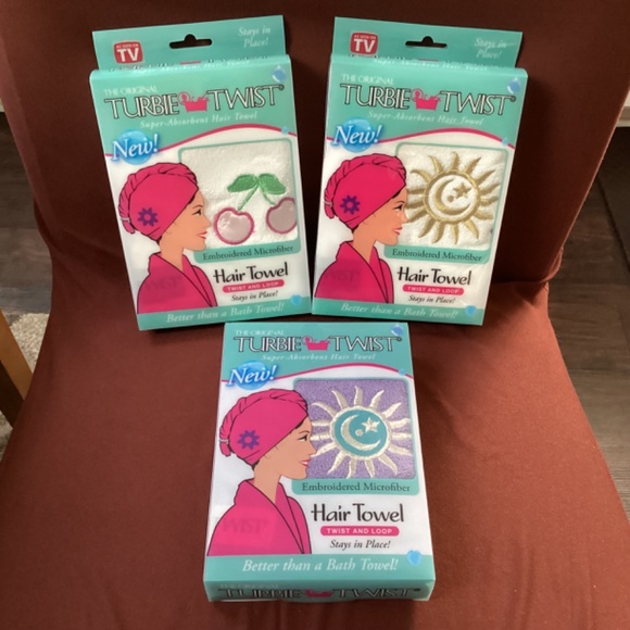 The Original Turbie Twist Hair Towel Bundle 3 packs NEW Super Absorbent - Picture 3 of 6